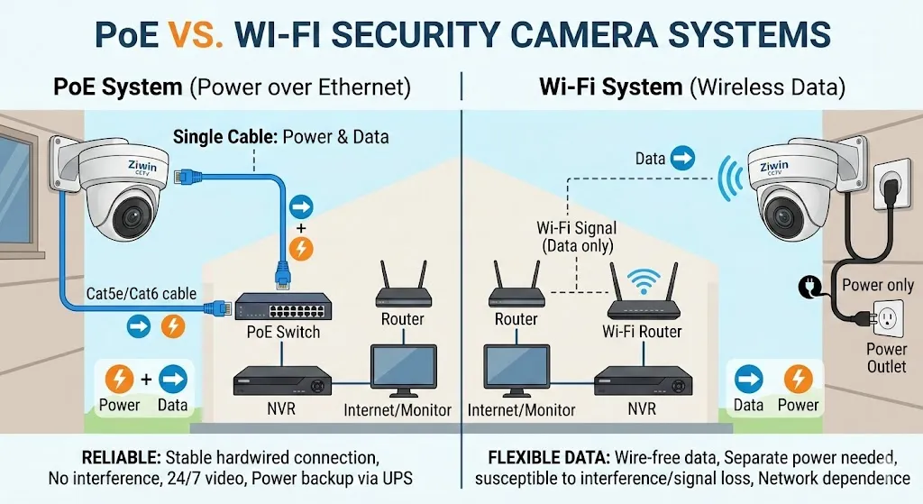 Камеры безопасности PoE против Wi-Fi: что лучше для вашего бизнеса в 2026 году?